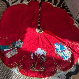 Festive Red Christmas Tree Skirt with Santa Design